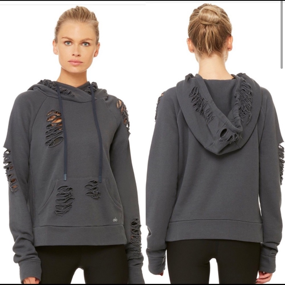 Alo Ripped Hoodie in Anthracite